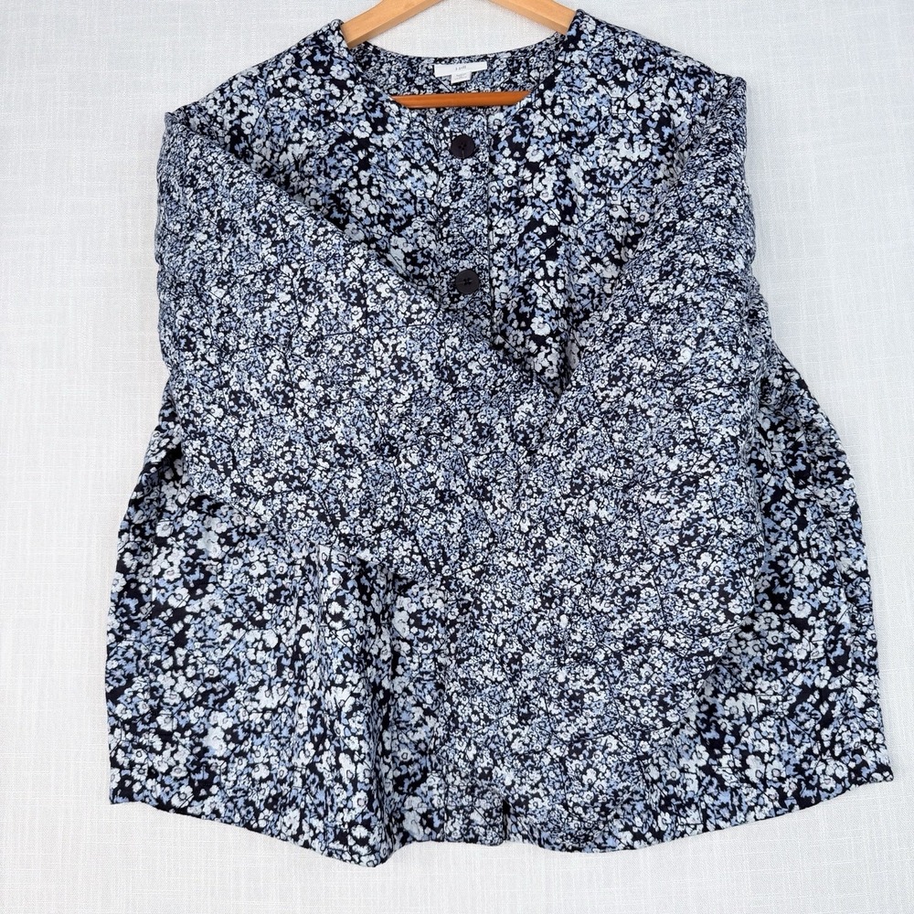 J. Jill Blue Floral Quilted Button-Front Jacket Boxy Silhouette Blue White Sz 2X